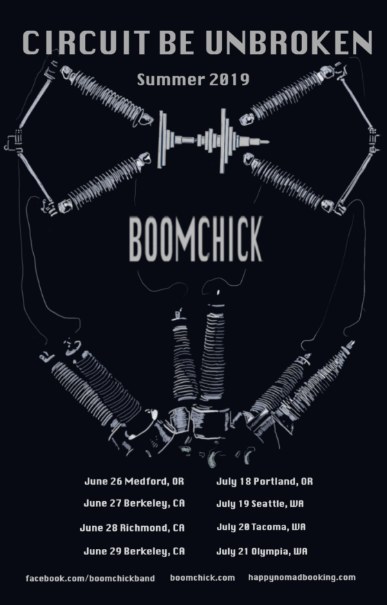 tour poster for Boomchick summer 2019 with cities and dates 